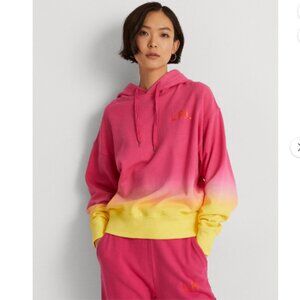 Lauren Ralph Lauren Dip-Dyed French Terry Hoodie Pink/Yellow Size Medium Women